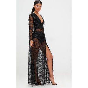 Black Sequin Long Sleeve Maxi Dress